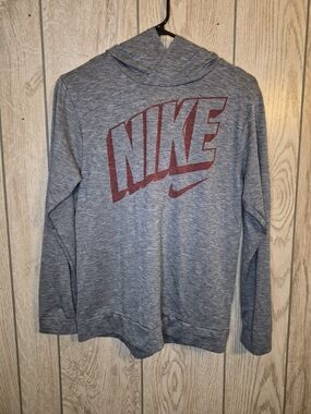 Nike Gray Hooded Sweatshirt with Red Logo